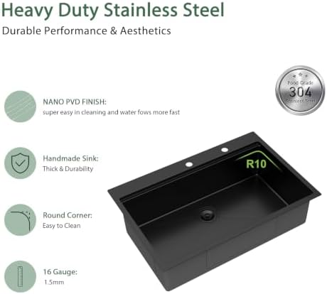 33x22 Black Drop In Kitchen Sink Workstation with Accessories - Image 6