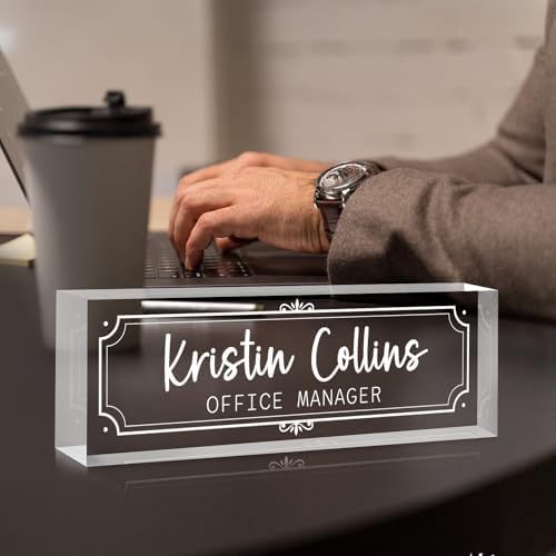 Custom Name Plate for Desk, Personalized Name Plate on Clear Acrylic Glass, Appreciation Gifts for Teacher Employee Boss Coworkers Nurse, Office Desk Accessories for Women Men (Engraved Classic) - Image 2
