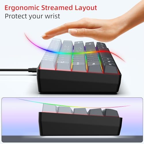 Snpurdiri 60% Wired Gaming Keyboard, 61 Keys RGB (Grey-Black) - Image 5