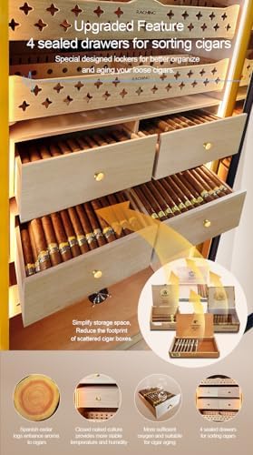 Cigar Climate Control Cabinet, Raching MON5800 Cigar Humidor Cabinet with Ammonia Removal, 570L Wood Frame Cabinet for Cigar Storing&Aging - Black - Image 2