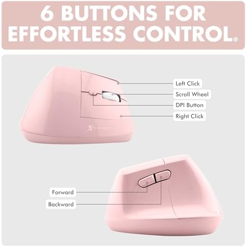 X9 Performance Wireless Vertical Ergonomic Mouse - (BT + 2.4Ghz) - Click in Comfort - Up to 4000 DPI, 6 Button, Rechargeable - Bluetooth Ergonomic Vertical Mouse Wireless - for Mac and PC - Pink - Image 6