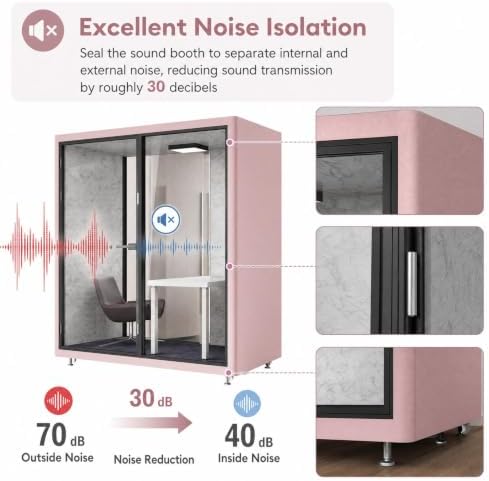 Soundproof Office Pod with 6 Person Glass Front (Pink) - Image 4