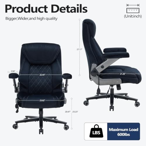 600lbs Big and Tall Office Chair with Lumbar Support 5 Way Adjustable Armrest Heavy Duty Ergonomic Office Chair Executive OfficeChair Extra Wide and Oversized (Black Short Plush) - Image 2