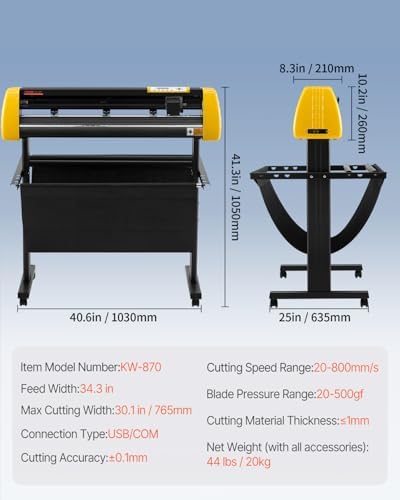 VEVOR Vinyl Cutter Machine, 34 in / 870 mm Max Paper Feed Cutting Plotter, Automatic Camera Contour Cutting LCD Screen Printer with Stand Adjustable Force and Speed for Sign Making Plotter Cutter - Image 7