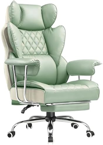 COMHOMA Big and Tall Office Chair, High Back Leather Gaming Chair with Footrest, Executive Ergonomic Office Chairs with Pocket Spring Lumbar Support and with Outward Fixed Soft Armrests by ComHoma