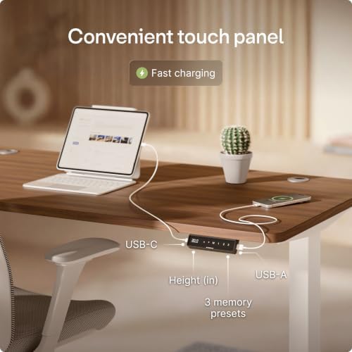 Desktronic HomePro Standing Desk 60x30 — Made in Europe, Ergonomic Sit Stand Home Office Desk, Electric Height Adjustable, Dual Motor, USB & USB-C Charging, Wobble-Free, Touchscreen, 3 Memory Presets - Image 5