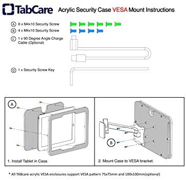 Anti-Theft Acrylic VESA Enclosure for Apple iPad 2/3/4 9.7" with Free Wall Mount Kit & 90-Degree Angle Charge Cable (iPad 2/3/4 9.7", Black) - Image 5