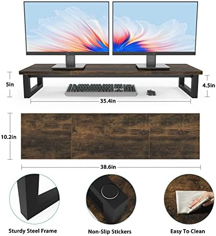 YAOHUOO Dual Monitor Stand Riser, 39Inch Large Monitor Stands for 2 Monitors, Computer Monitor Stand, Wooden Desktop Oraganizer Shelf for Office Desk Computer,Laptop,TV - Image 7