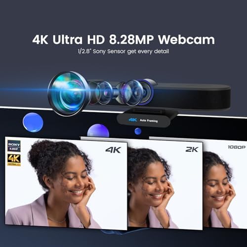 TONGVEO AI Auto-Tracking 4K Webcam with Microphones and Speaker, 5X Digital Zoom Webcam 4K Adjustable Field of View Remote Control Works with Microsoft Teams, Zoom, Google Meet, PC Mac Laptop - Image 2