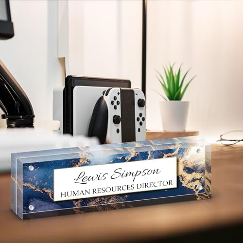 Desk Name Plate Personalized, Desk Double sided pattern Name Plate Personalized Office Desk Decor for Women and Men, Teacher Nurse Boss Employee Appreciation Gifts (Blue Marble, gift box) - Image 5