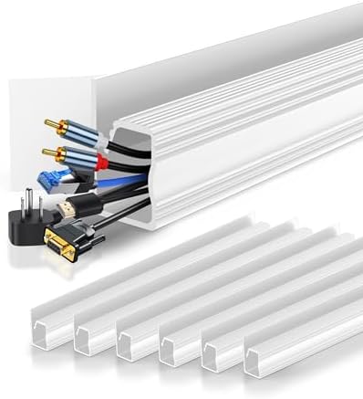 6 Pack Cable Management Under Desk, Open J Channel Raceway, Cord Organizer Tray for Desk, No-Drill Cable Hider for Desk & Wall, Wire Management Kit, Flame-Retardant PVC, 94.5" Total, White by Julaiwy