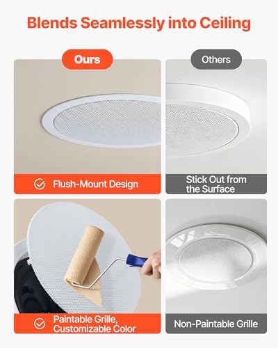 VEVOR Bluetooth Ceiling Speakers, 6.5", in Ceiling & in-Wall Speaker System with Amplifier, 2-Way, for Damp and Humid Placement, Home Theater, Covered Outdoor Patio and Flush Mount Wired, 4 Speakers - Image 5