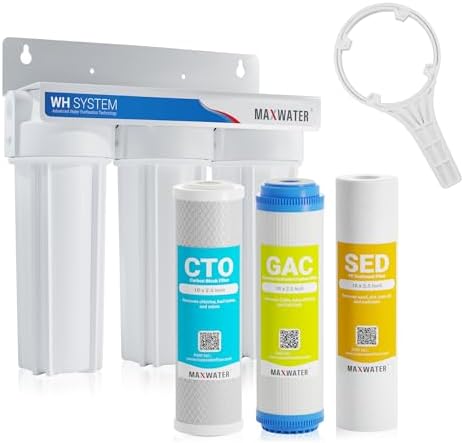 Max Water 3 Stage (Good for City Water) 10 inch Standard Water Filtration System for Whole House - Sediment + GAC + CTO Post Carbon - ¾" Inlet/Outlet - Model : WH-SW1 by MaxWater