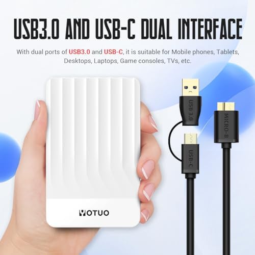 YOTUO 500GB External Hard Drive, Portable Storage Expansion HDD, USB 3.0 & USB-C for PC, Mac, Desktop, Laptop, Smartphone, PS4, Xbox One, Xbox 360, Office & Game, White - Image 2