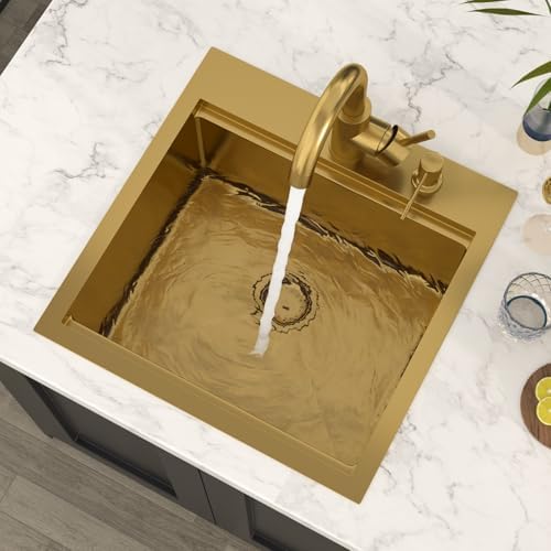 Lordear 18x18 Matte Gold Bar Sink with Faucet Drop In Workstation - Image 4