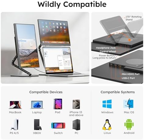 15.6" Portable Monitor with Stand FHD 1080P IPS Travel Monitor for Laptop - Image 6
