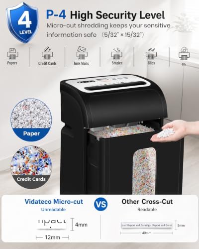 VidaTeco 14-Sheet Micro Cut Paper Shredder for Home Office Heavy Duty - Image 4