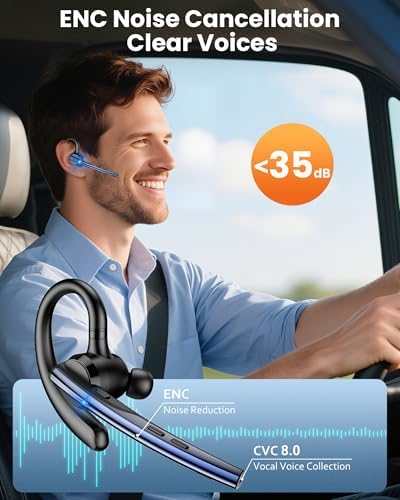 New Bee Bluetooth Headset V5.1 72H Talk Time Dual Mic with Mute Button for Business, Wireless Hand-Free Bluetooth Earpiece with 500mAh Charging Case for Cell Phone Calls Trucker Driver Laptop - Image 2