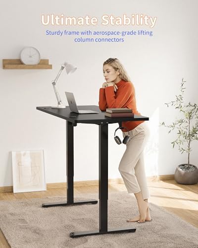 YIHAYO Electric Standing Desk, 63 x 24 Inches Stand Up Desk with Splice Board, Adjustable Height Desk, Computer Desk for Home Office, Black Frame/Black Top - Image 4