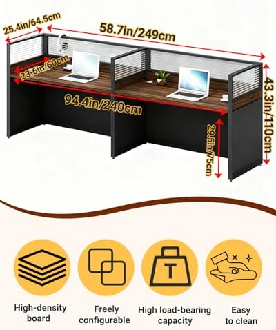 2-person Office Cubicle Desk Workstation w/Mute Privacy Panels, Dark Walnut - Image 2