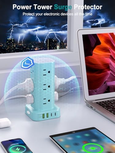 6FT Power Strip Tower Surge Protector, 12 Wide Spaced Outlets, 4 USB - Image 5
