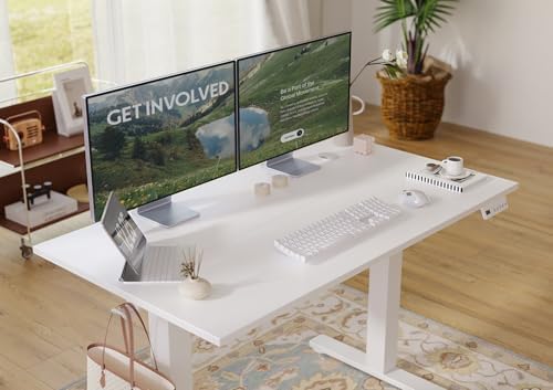 Seang Electric Standing Desk Adjustable Height, 40 x 24 Inch Sit Stand Desk with T-Shaped Frame, 3 Memory Presets & Cable Management for Home Office Computer Workstation, White Frame/White Top - Image 5