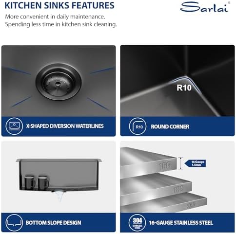 Sarlai 27 Undermount Kitchen Sink Black Stainless Steel 27x19 Workstataion - Image 6