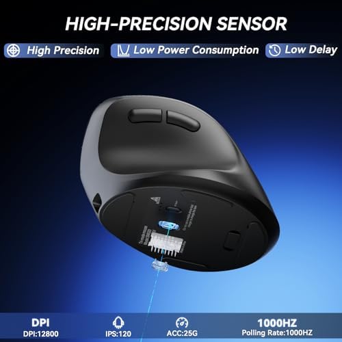 SOLAKAKA SM520 Ergonomic Wireless Mouse with 24,000 DPI, Black - Image 5
