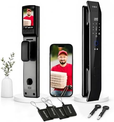 Smart Door Lock with 3D Face Recognition & Camera, Intercom, Video Doorbell, Fingerprint Keyless Entry, Password, IC Card, Key, Alexa Compatible via Tuya App Control, Smart Home Front Door Security by WETCS