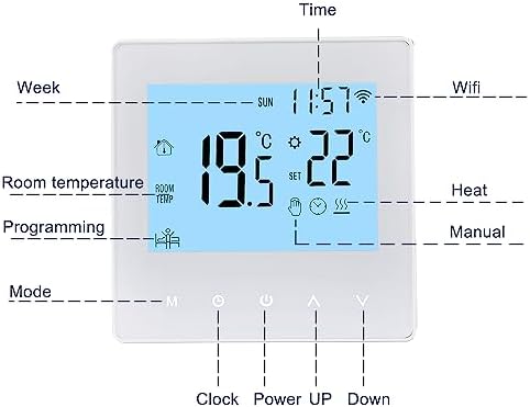 Aoresac Thermostat Smart Tuya WiFi Thermostat 16A Digital Programmable LCD Display Underfloor Heating Temperature Controller Digital Intelligent Wall Thermostat for Electric Heating - Image 2