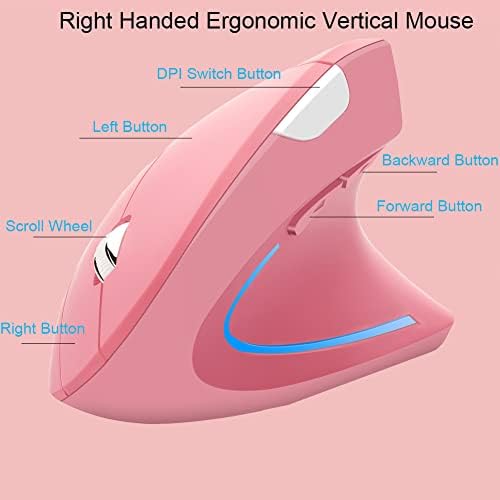 Wireless Mouse Ergonomic Vertical Mouse Ergo LED Light High Precision Optical Cordless Lightweight Mice Gift for Boy Girl Adults for PC Computer Laptop Mac Office,with Side Buttons, 800/1200/1600 DPI - Image 5