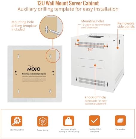 Tecmojo 12U Wall Mount Rack Network Cabinet for 19" IT Equipment,with Lockable Glass Door and Side Panels,Cooling Fan,17.7inch Depth,White - Image 5