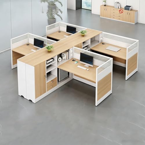 Modern Office Cubicle Workstation Desk with Tempered Glass Privacy Panels, USB Charging Hub & Cable Management,Multi-Person Modular Computer Desk for Commercial Office (B-Left, Four Person -T) by Unknown
