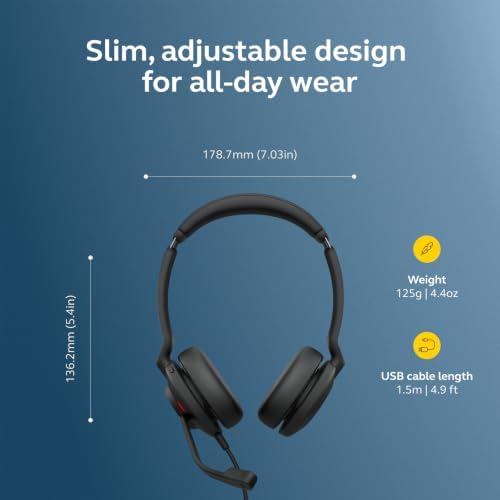 Jabra Evolve2 30 SE (2025 Version) Wired Dual-Ear Headphones with Microphone for Work – Computer Headset - USB-A and USB-C Cable - Microsoft Teams Certified - Goes with All Meeting Platforms – Black - Image 6
