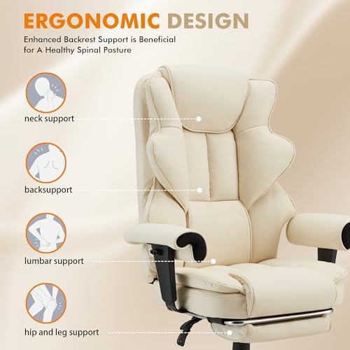 HOMREST Heated Massage Executive Office Chair with Foot Rest,Off White - Image 4