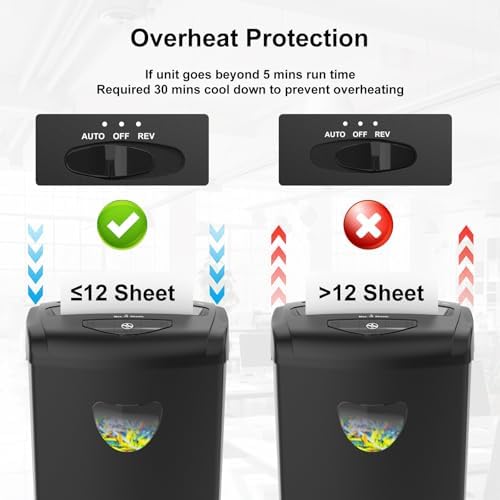 Paper Shredder for Home，Shred 12 Sheet Cross Cut,5.55-Gallon Basket, P-4 Security,Shred Paper/Cards/CDs/Staples/Clips - Jam Proof System for Home Office - Image 6