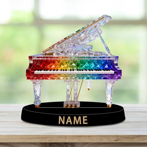 Personalized Acrylic Piano Decoration - Crystal Style Colorful Figurine with Custom Name Plate, Music Desktop Ornament Gifts for Pianists Music Teachers Classical Music Lovers Collectors - Image 2