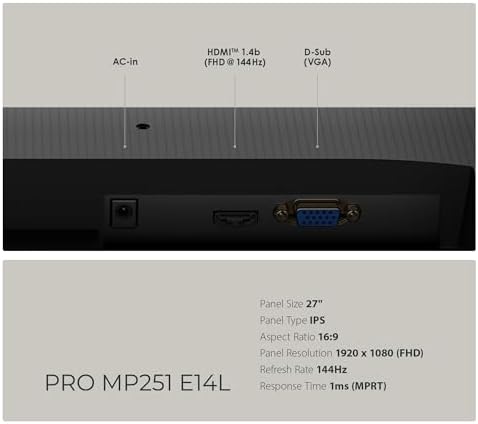 msi PRO MP251 E14L 24.5-inch IPS 1920 x 1080 (FHD) Computer Office Monitor, 144Hz, Free-Sync, HDR Ready, HDMI, VGA Port,VESA Mountable, Tilt, 4-Side Slim Bezel,1ms, Black - Image 7