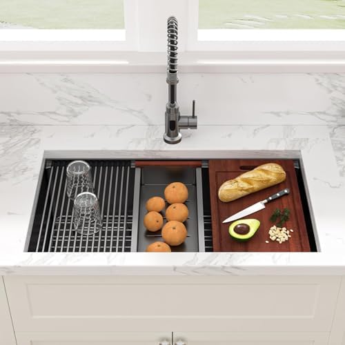 Sarlai 32 Undermount Sink Black Stainless 32" x19" Kitchen Sink Workstation - Image 2