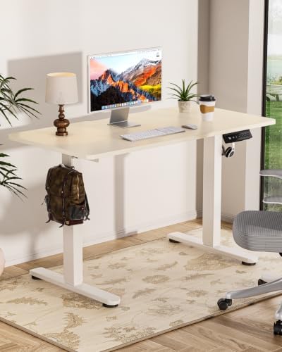 Okin Standing Desk Electric Adjustable Computer Whole Piece Stand up Desk Office Gaming Home Office Memory Desks 48x24 inches Cream Brown - Image 2
