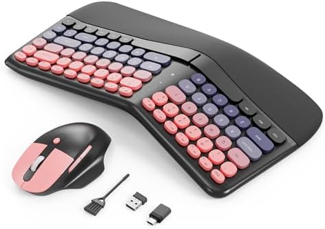 Ergonomic Wireless Keyboard Mouse, Mechanical Gaming Set with Wrist Rest by Unknown
