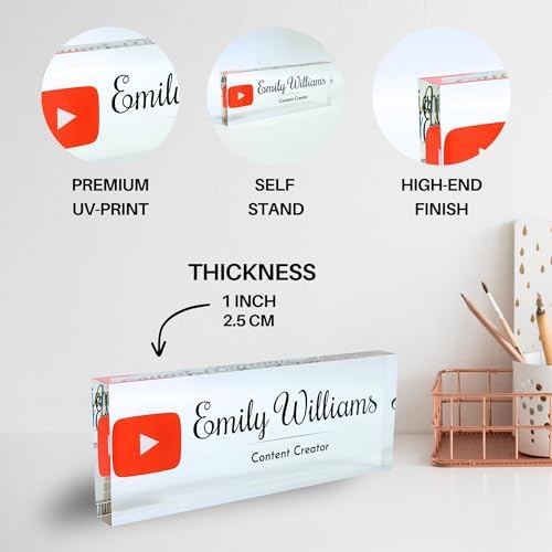 Customized Clear Acrylic Thick 8x3" Desk Name Plate Block with Personalized Logo - Professional Office Decor - Customized Acrylic Plate Gift for Teacher Co-workers (Logo (Clear Background)) - Image 2