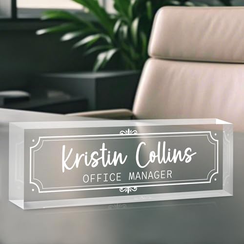 Custom Name Plate for Desk, Personalized Name Plate on Clear Acrylic Glass, Appreciation Gifts for Teacher Employee Boss Coworkers Nurse, Office Desk Accessories for Women Men (Engraved Classic) - Image 4