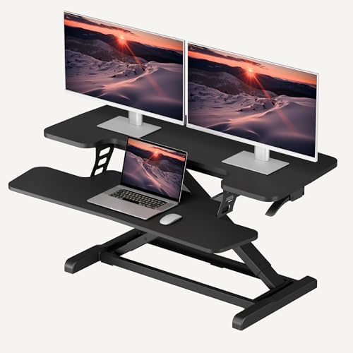 SANODESK 36" Standing Desk Converter, Adjustable Sit to Stand Desk Riser with Effortless Lifting for Home Office, Desk Topper for Dual Monitors, Computer Lift with Keyboard Tray, Black by sanodesk
