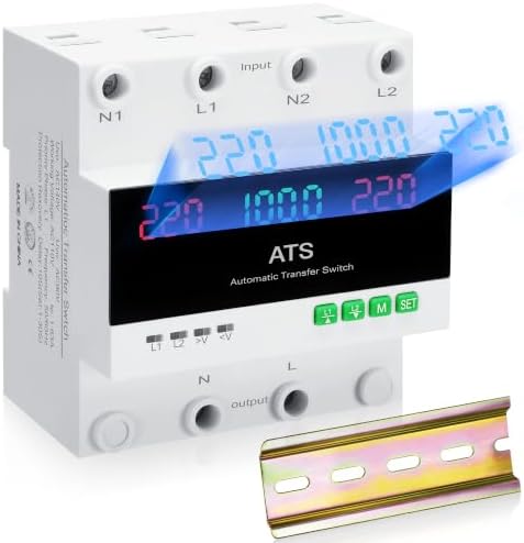 100A AC220V Automatic Transfer Switch with LED Display, 50/60Hz 2P ATS Auto Dual Power Outdoor Changeover Switch for Home Generator, L1 Priority Din Rail Mount CE Certified Selector Transfer Switches by IGEYAPA