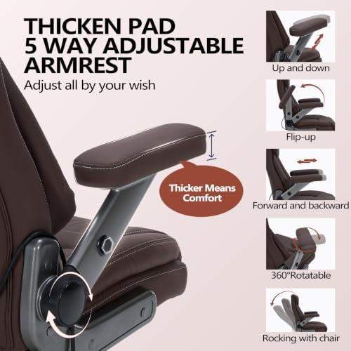 600lbs Big and Tall Office Chair with Lumbar Support 5 Way Adjustable Armrest Heavy Duty Ergonomic Office Chair Executive OfficeChair Extra Wide and Oversized (Brown) - Image 3
