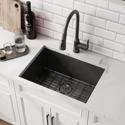 23 Inch Black Undermount Single Bowl Handmade Kitchen Sink by Quikore