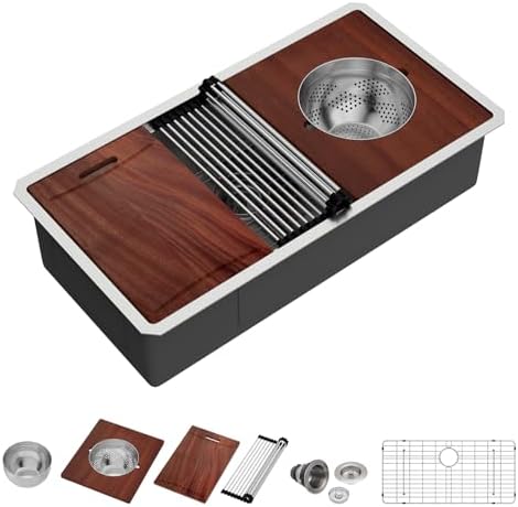 36x19 Undemrount Workstation Kitchen Sink with Mixng Bowl by IOROYO