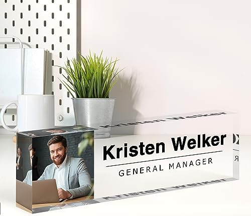 Custom Name Plate for Desk, Personalized Desk Name Plate with Photo, Office Desk Decor for Women Men, Acrylic Desk Accessories, Office Gifts for Boss Manager Teacher, Employee Appreciation Gifts by Spricoz