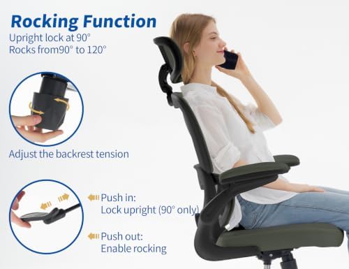 TRALT Office Chair Ergonomic Desk Chair with Lumbar Support Dark Green, 1 - Image 7